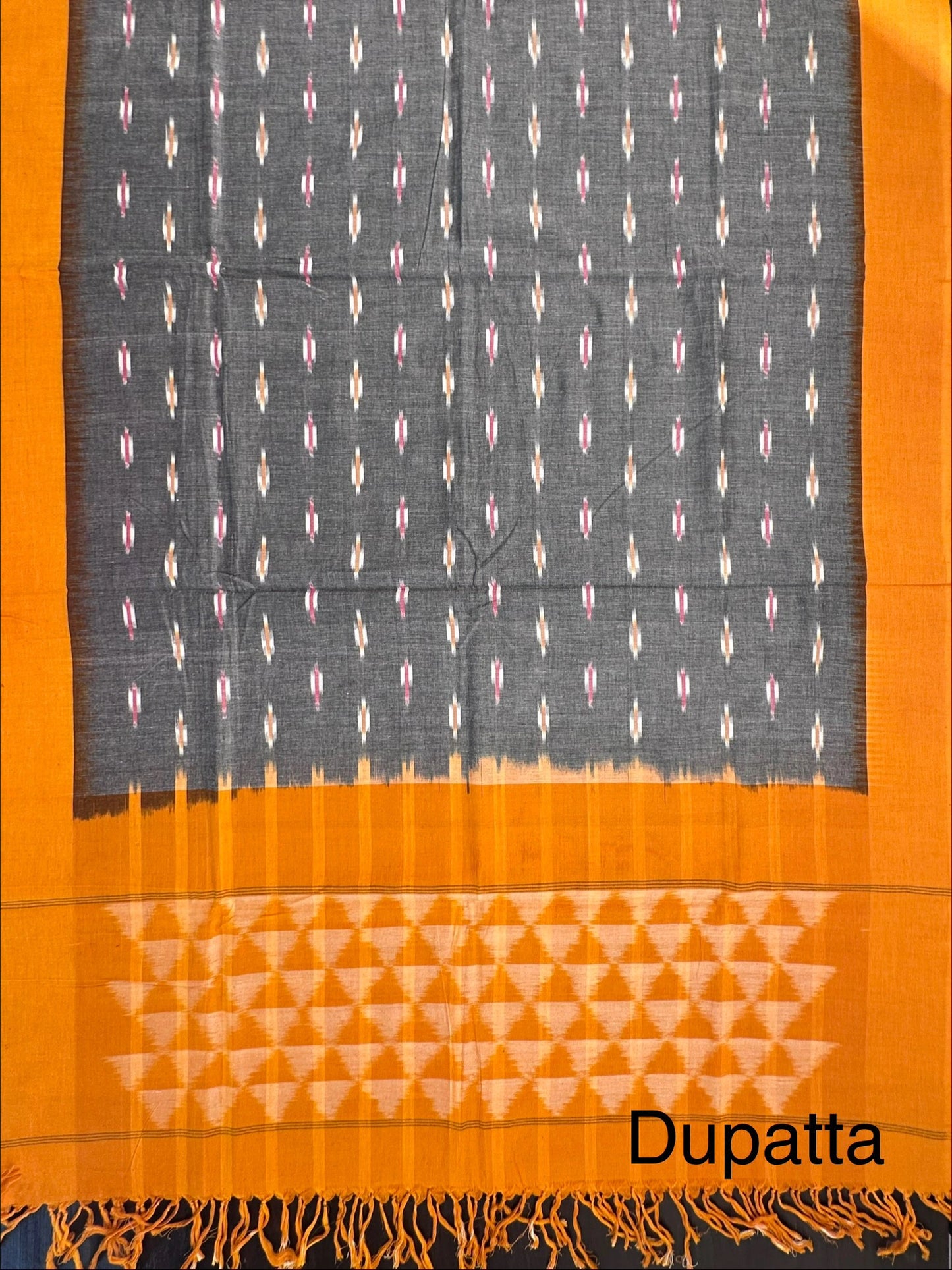 Mustard Ikkat Handloom Cotton Unstitched 3-Piece Suit