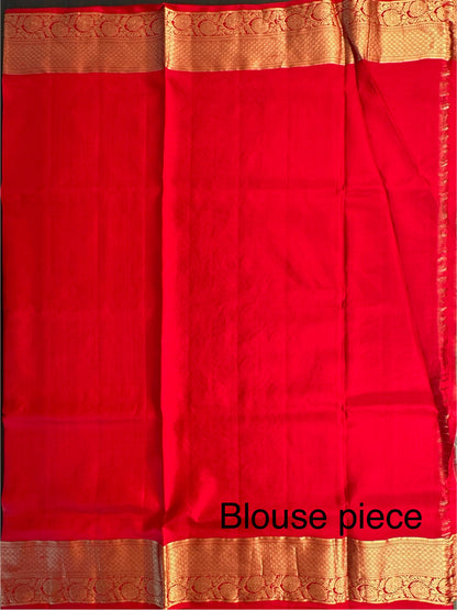 Cream-Red Handloom Kanjivaram Jamawar Pure Silk Saree