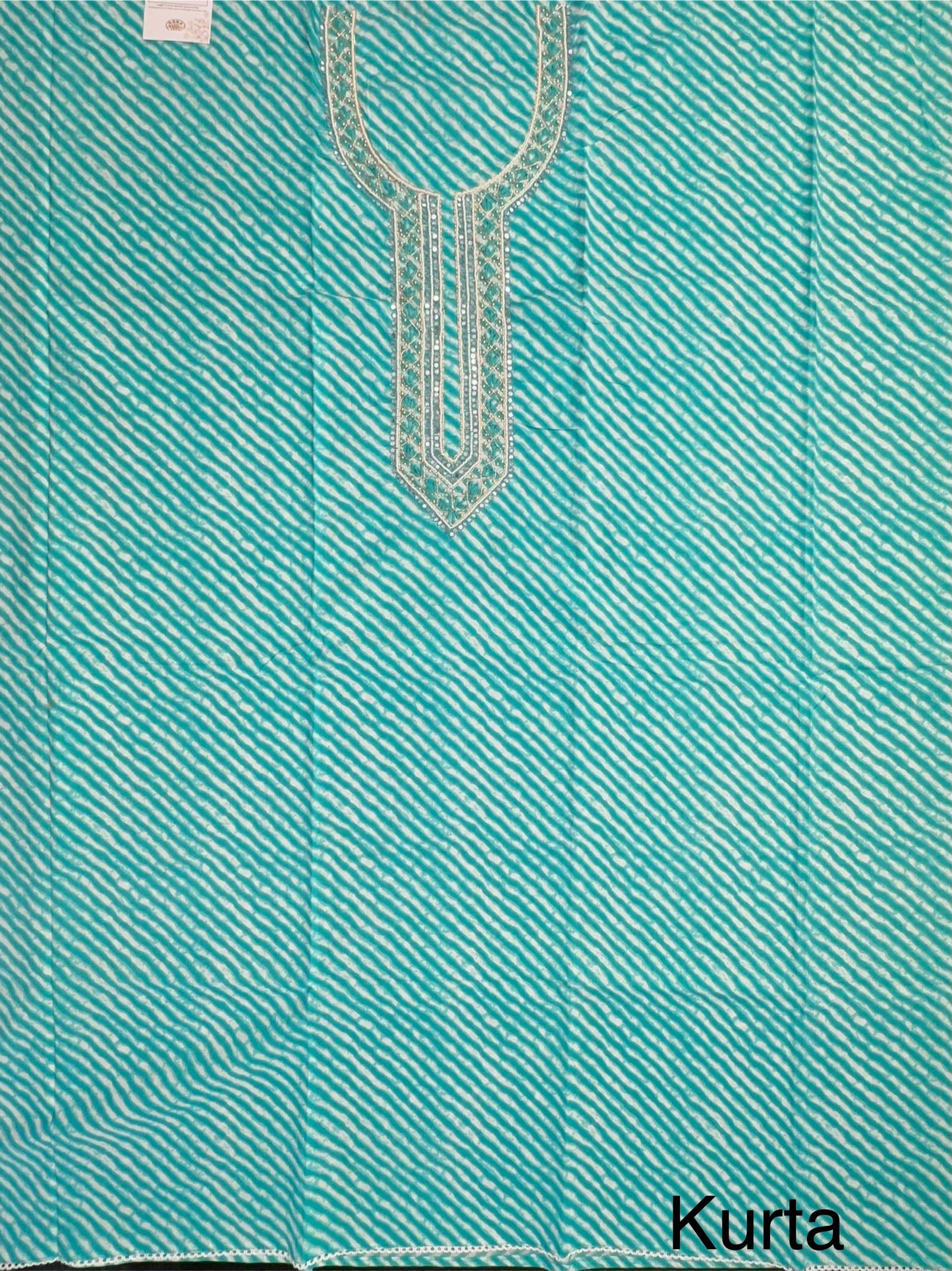 Sea Green Leheriya Jaipuri Cotton Unstitched 3-Piece Suit