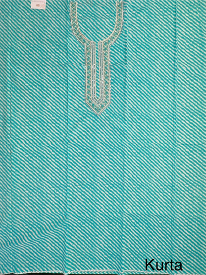 Sea Green Leheriya Jaipuri Cotton Unstitched 3-Piece Suit
