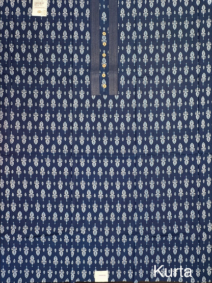 Navy Blue Jaipuri Cotton 3-Piece Suit
