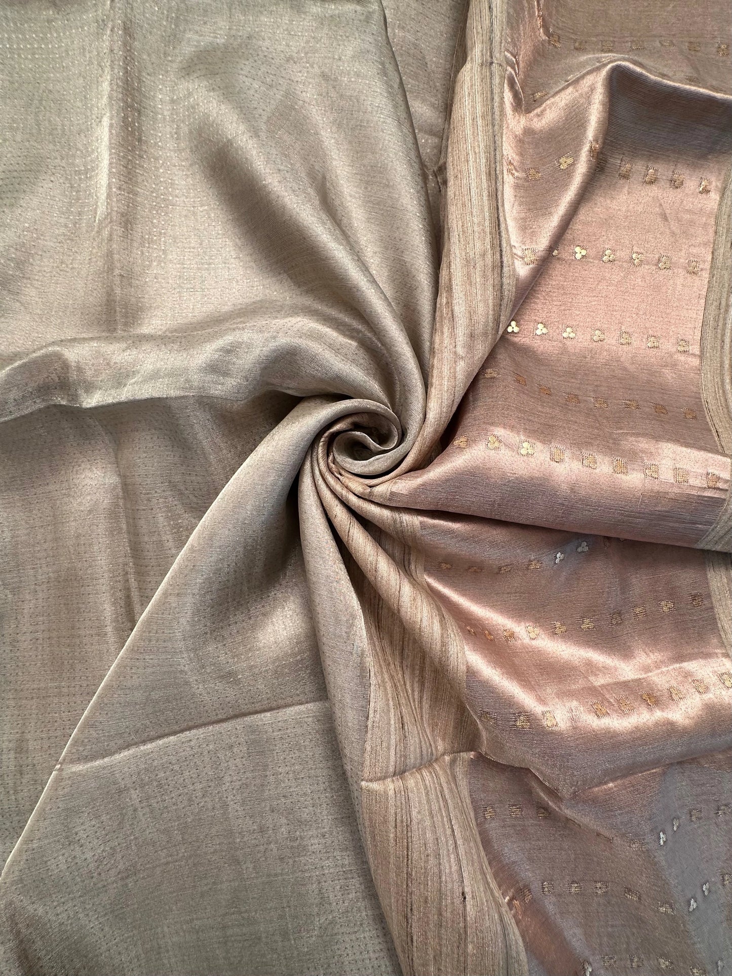 Silver-Light Rose Gold Emboss Tissue Saree