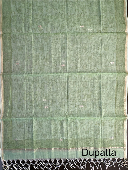 Parrot Green 4-Piece Kota Doria Cotton Unstitched Suit