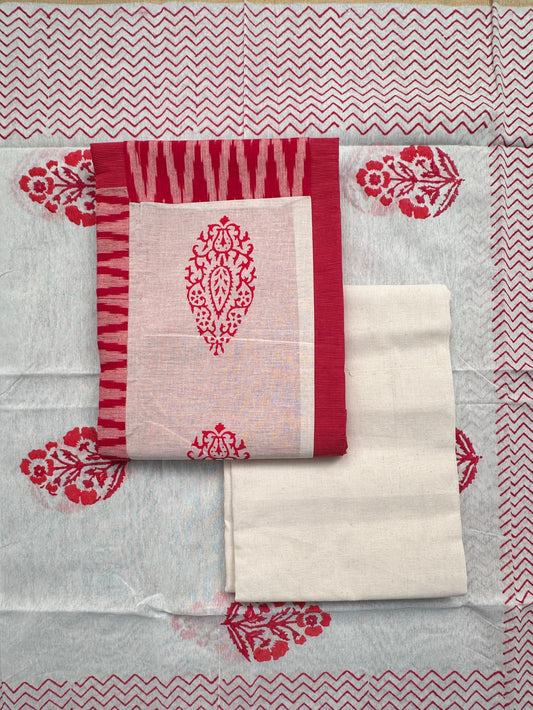 Red-Off White South Cotton 3-Piece Suit