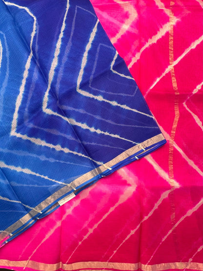 Blue-Pink Leheriya Kota Doria Pure Silk Saree