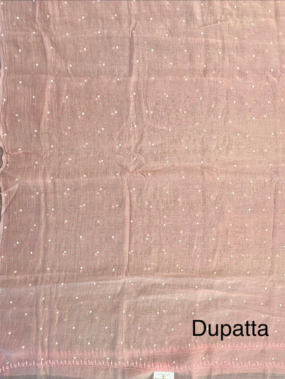 Peach Chanderi Chikankari 3-Piece Unstitched Suit with Katdana Work