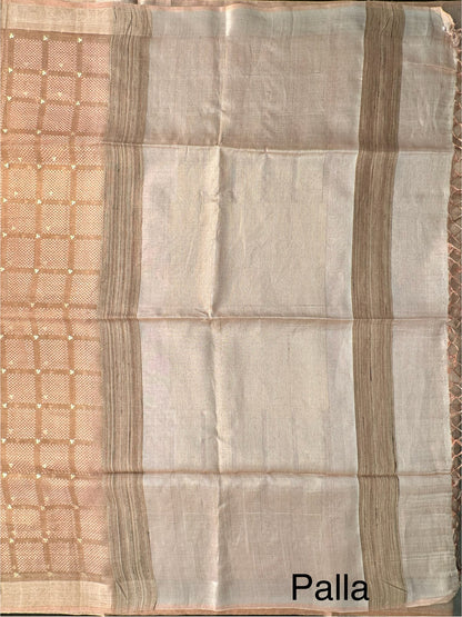 Baby Pink Emboss Pure Tissue Silk Saree