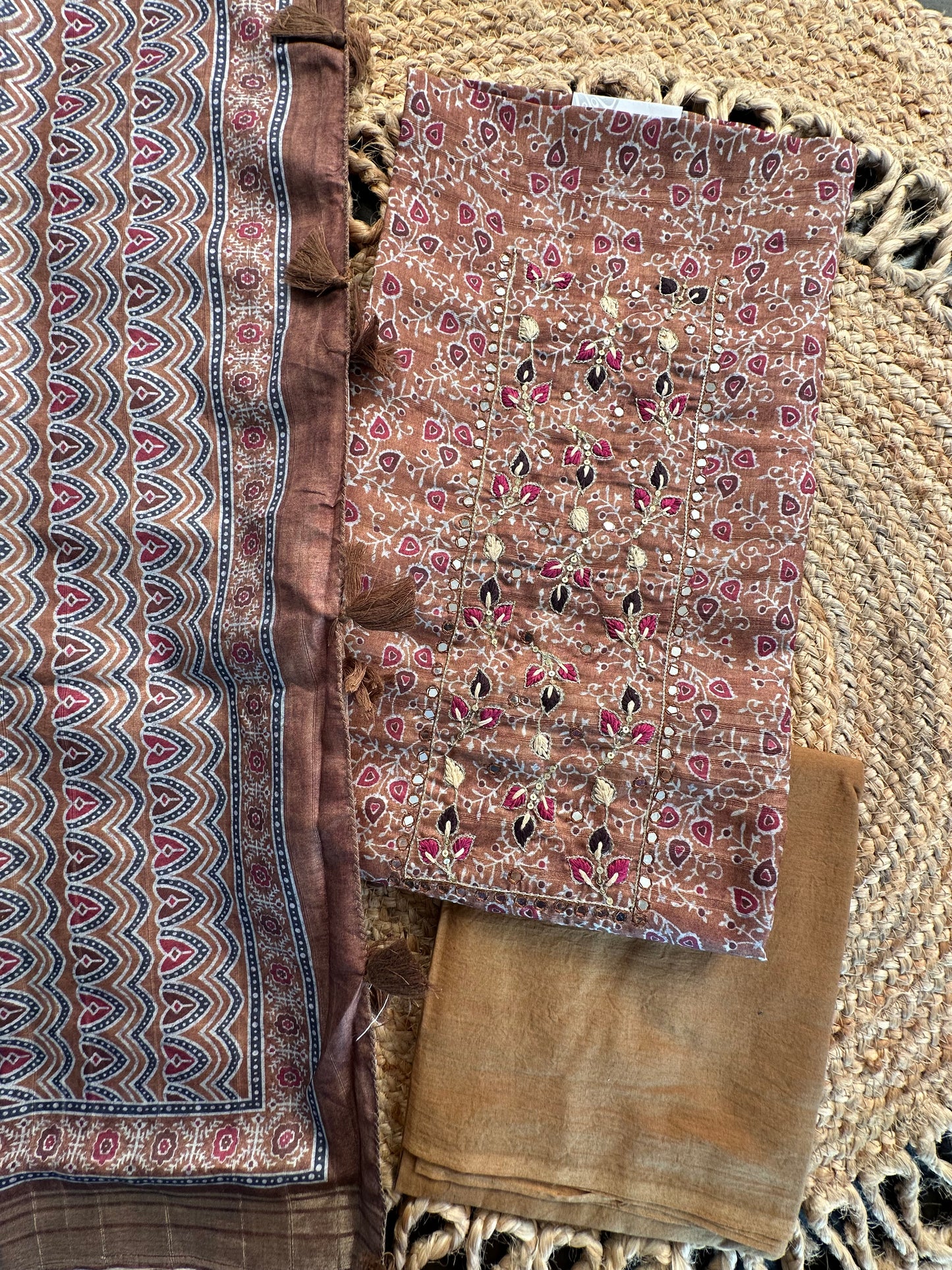 Ajrakh Print Chanderi 3-Piece Suit
