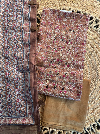 Ajrakh Print Chanderi 3-Piece Suit