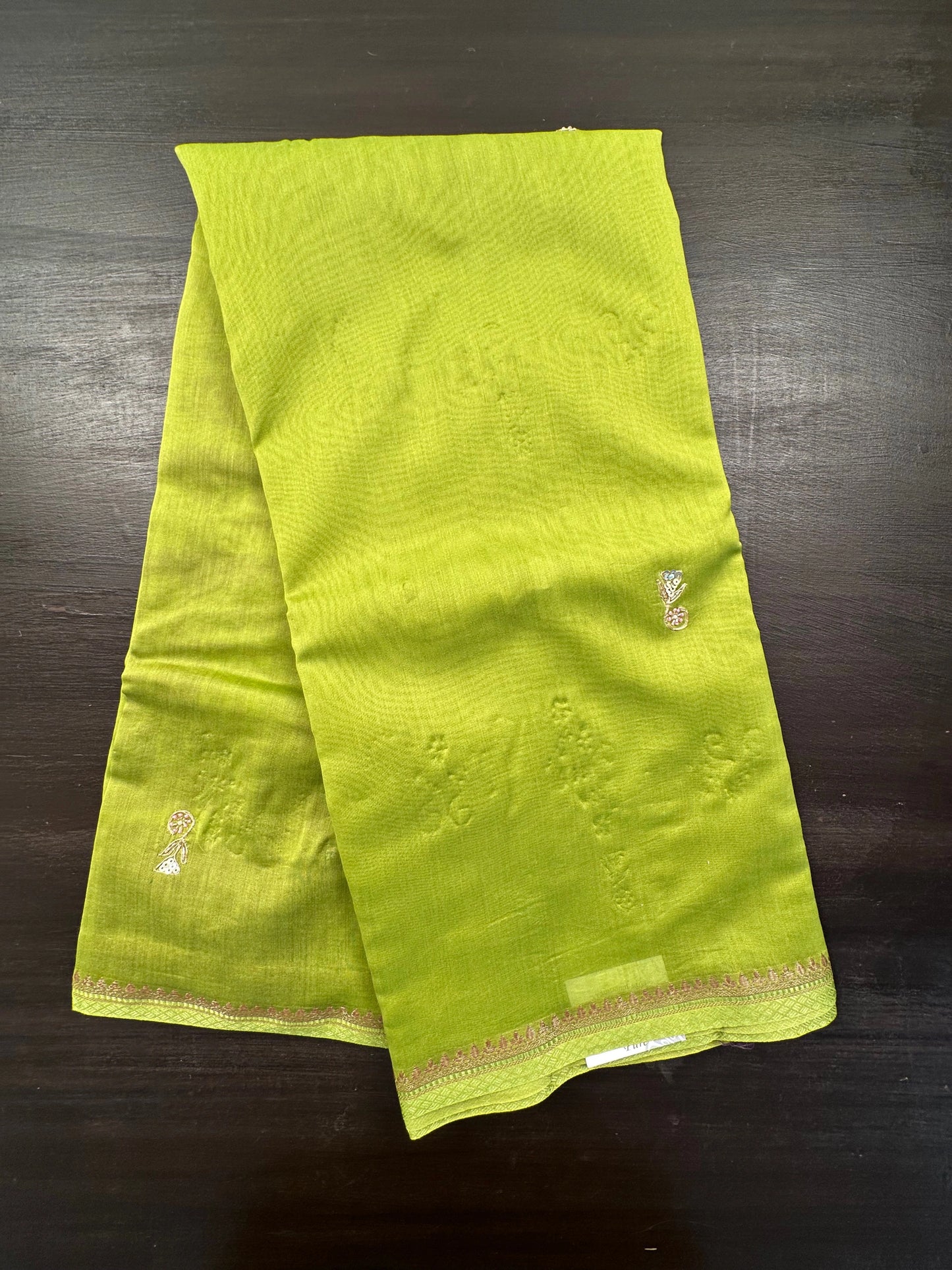 Green Chanderi Saree With Hand Work