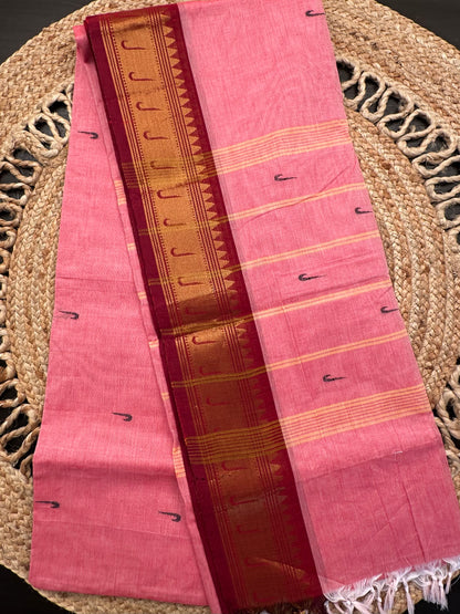 Pink Narayanpet Cotton Saree