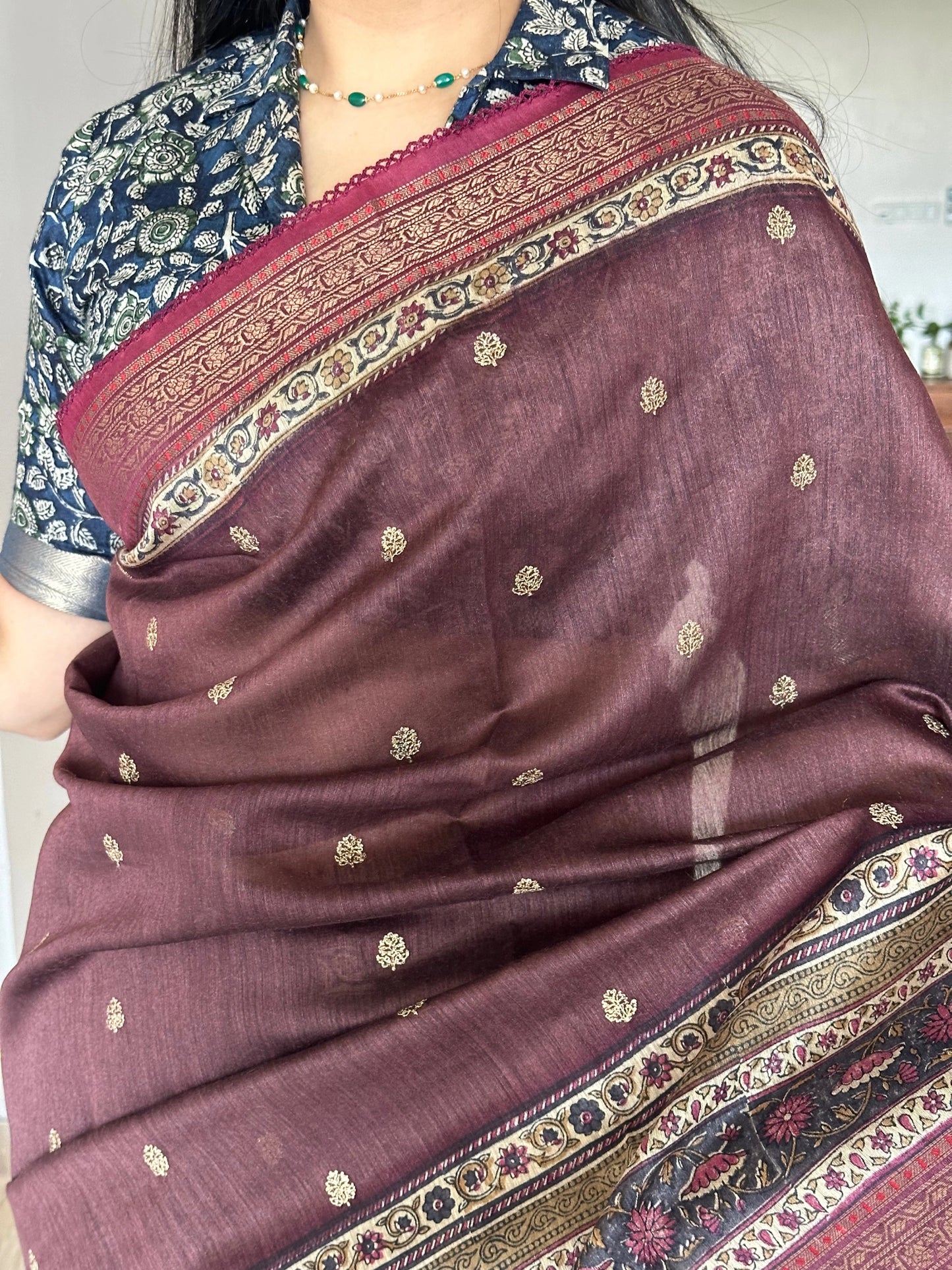 Dark Brown Muga Silk Saree