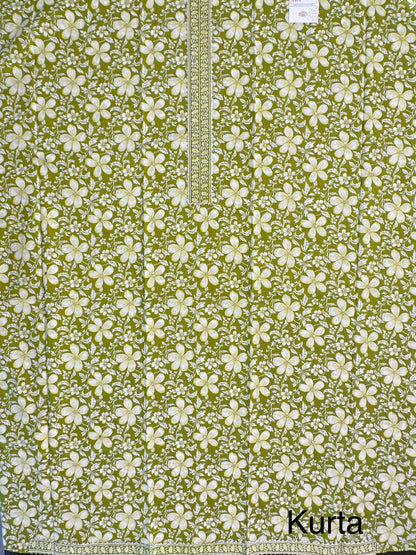 Mehendi Green Jaipuri Necktie Cotton 3-Piece Suit