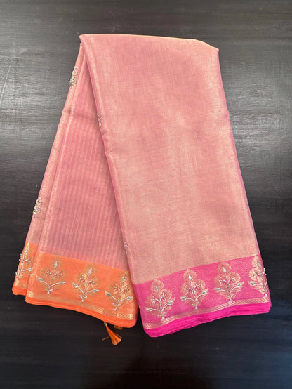 Pink HandWork Fancy Tissue Saree