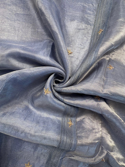 Blue Tissue Silk Saree With  Zardozi Work