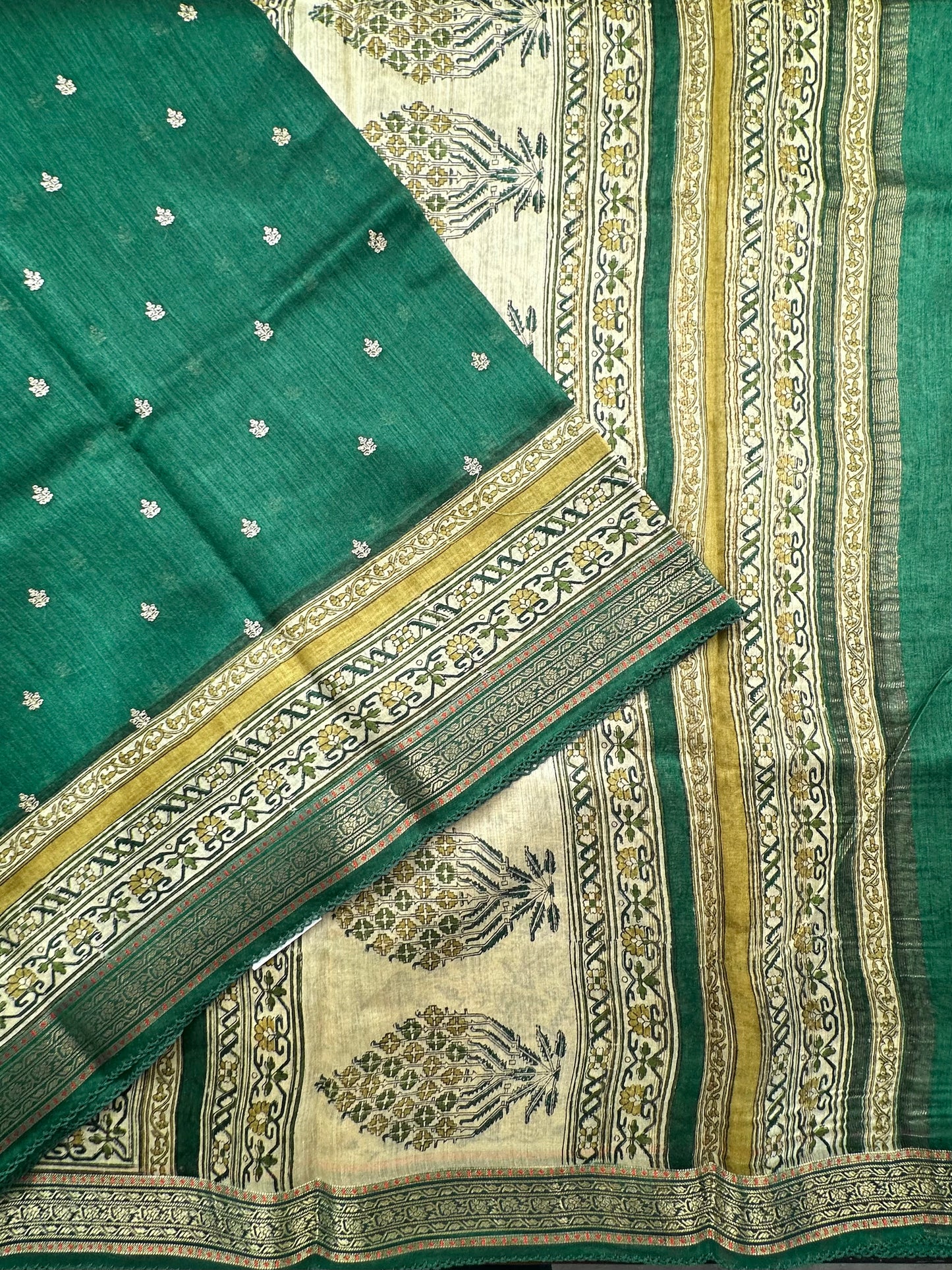 Bottle Green Muga Silk Saree