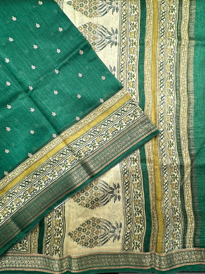 Bottle Green Muga Silk Saree