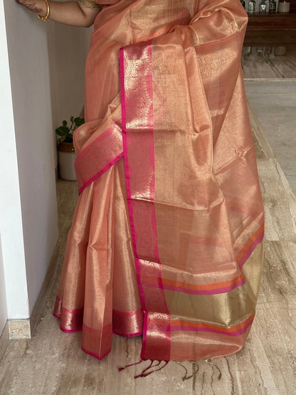 Peach Nimrit Tissue Saree
