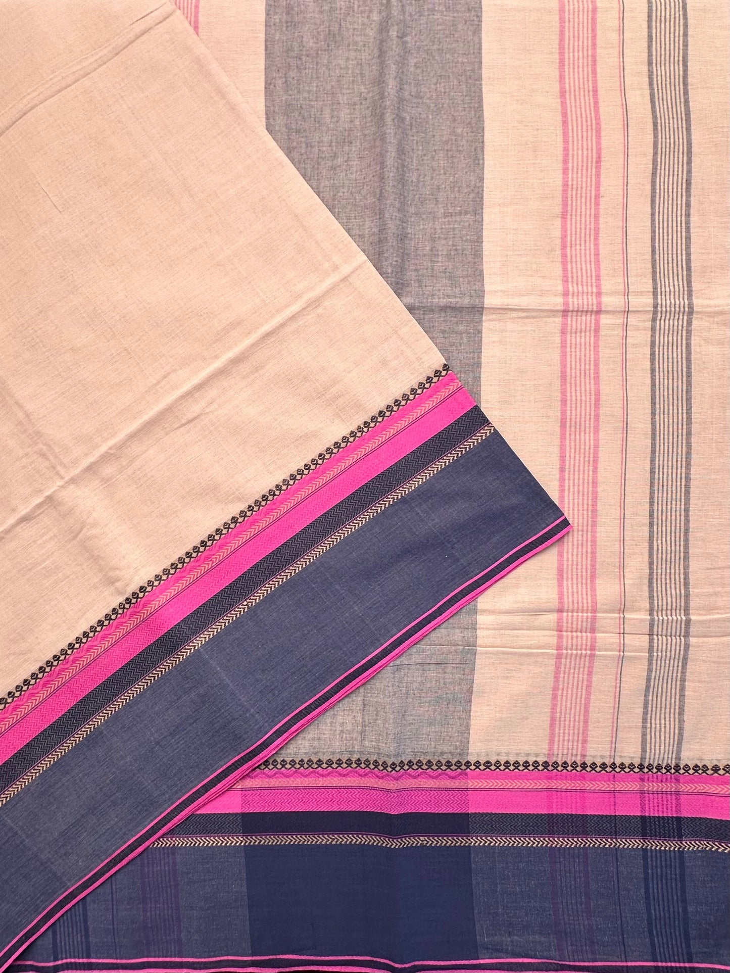 Beige-Navy Piyali Bengal Cotton Saree