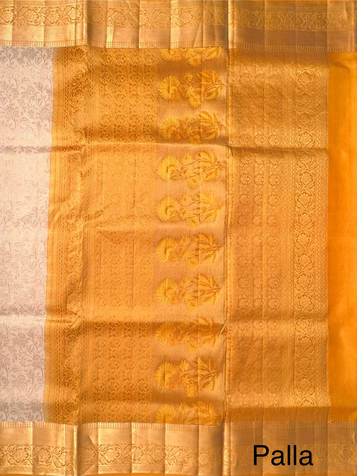 Cream-Mustard Zari Jamawar Pure Silk Saree
