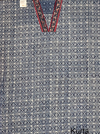 Indigo Blue Jaipuri Cotton 3-Piece Suit
