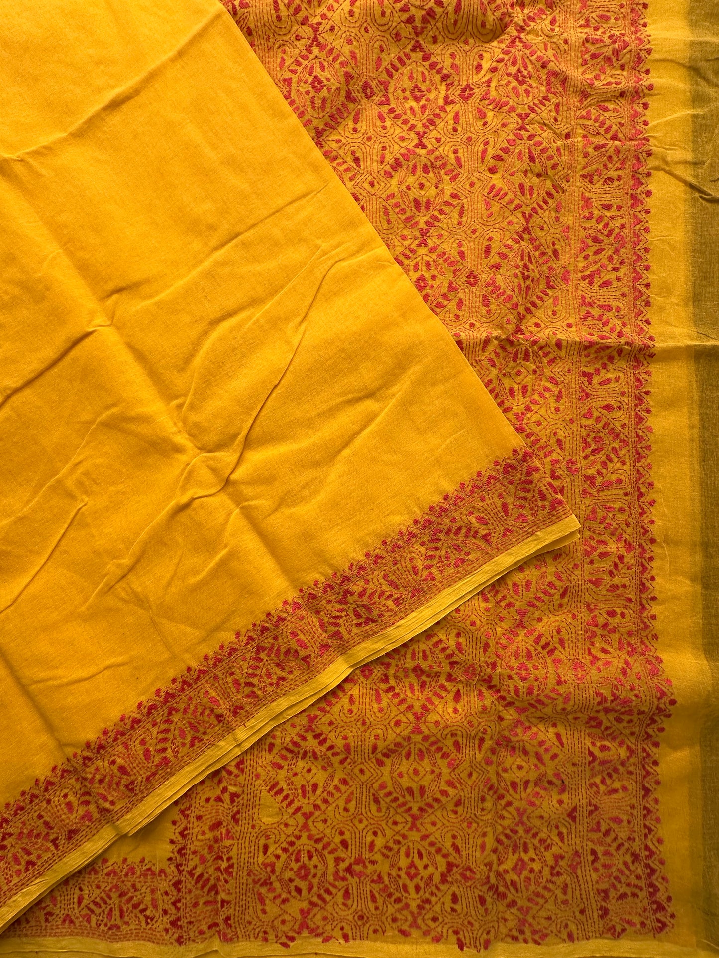 Cotton Saree With Kaantha  Embroidery