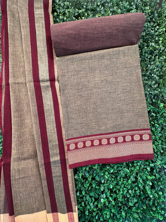 Grey Dharwad South Cotton 3-Piece Suit