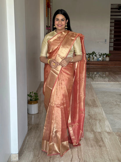 Peach Banarasi Pure Tissue Saree