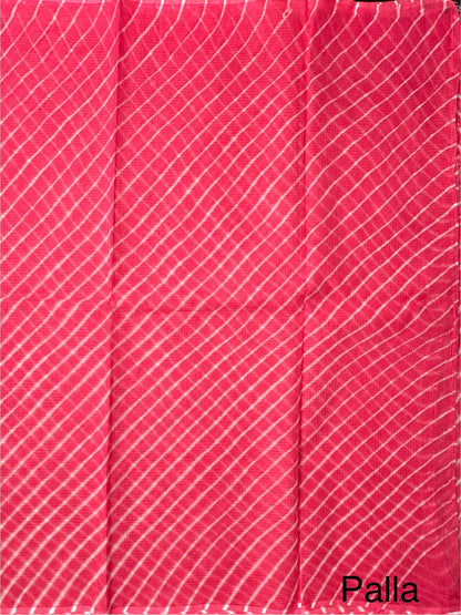 Coral Pink Khat Leheriya Kota Doria Pure Cotton Saree