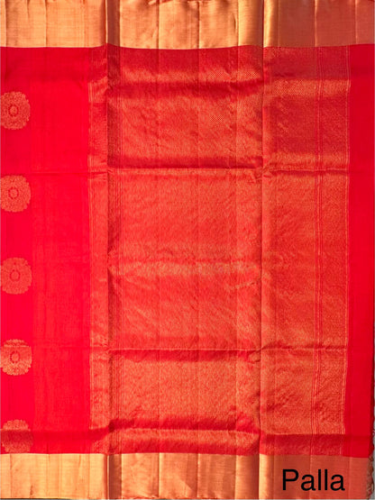 Orange-Red Tiruchirapalli Pure Soft Silk Saree