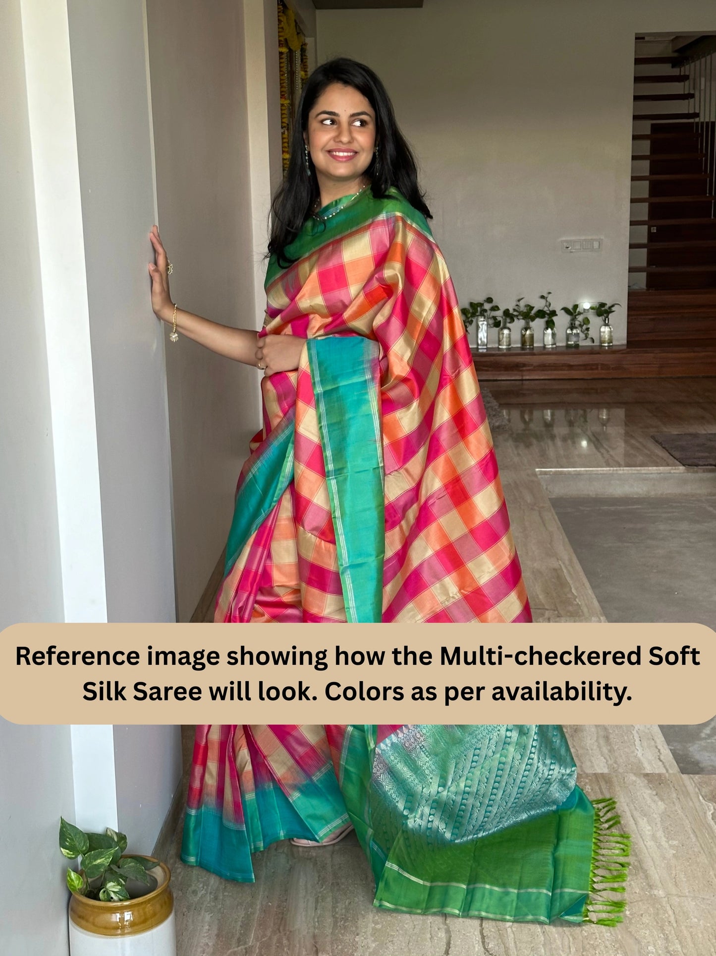 Multi Checkered Pure Soft Silk Saree