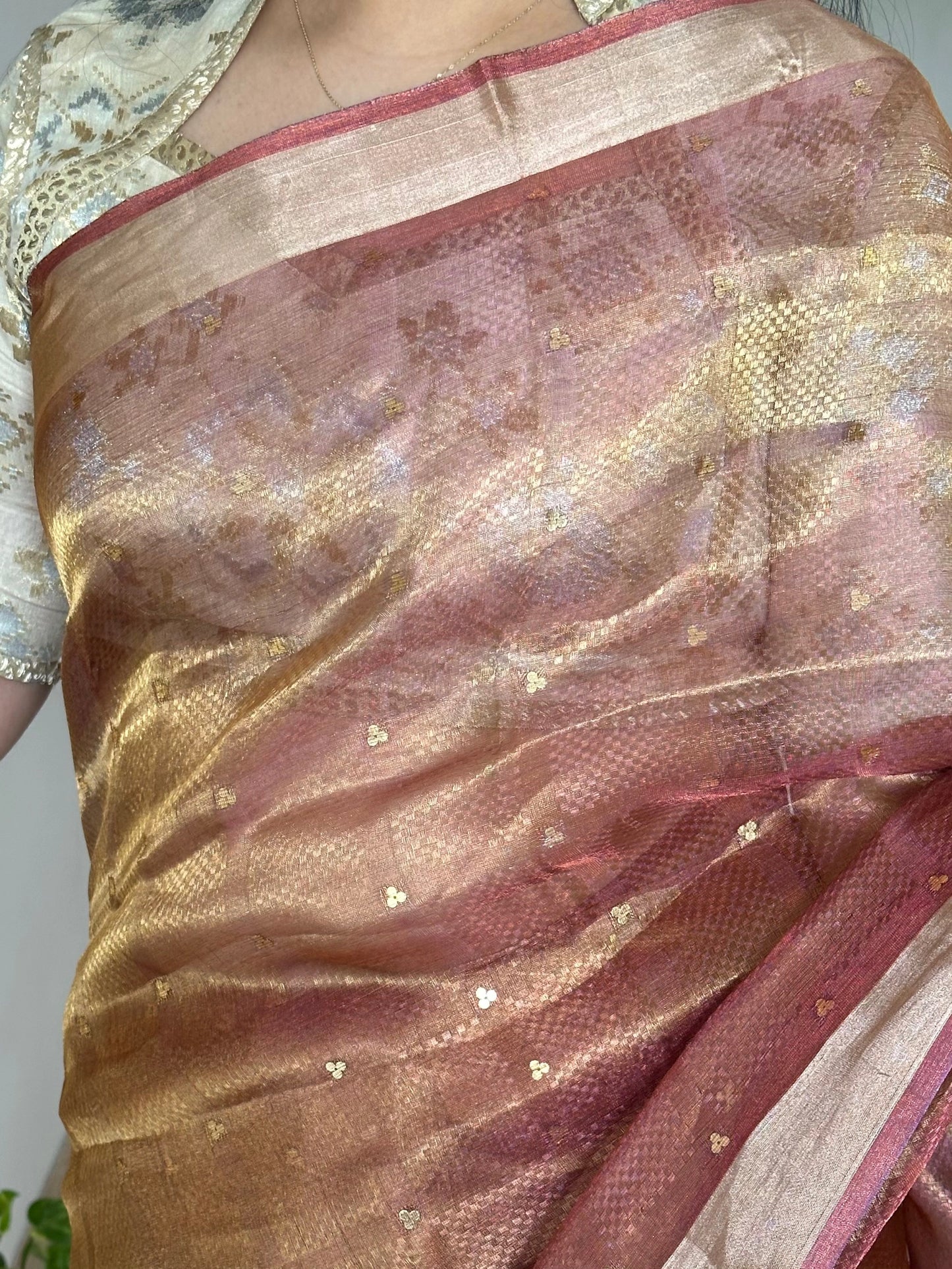Purple Emboss Pure Tissue Silk Saree