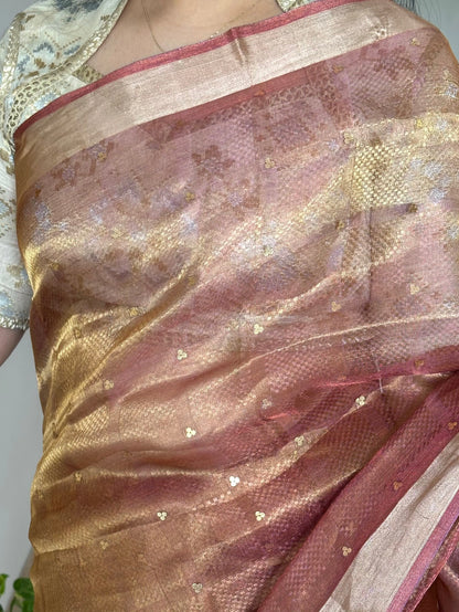 Purple Emboss Pure Tissue Silk Saree
