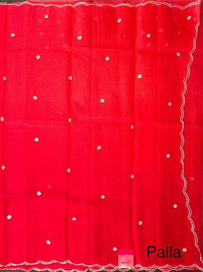 Red Gitika Kota Doria Pure Silk Saree