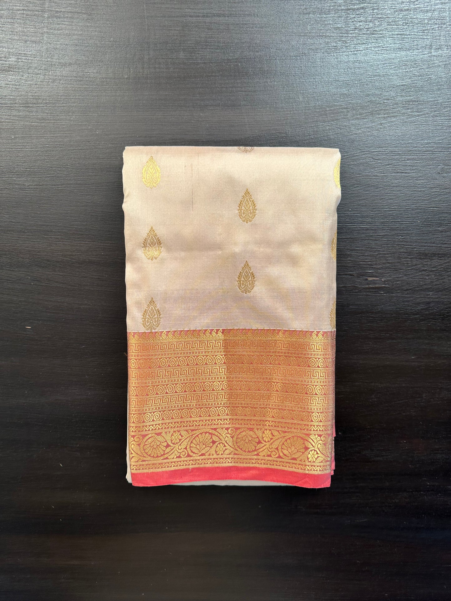 Beige Pondicherry Handloom Pure Silk Saree