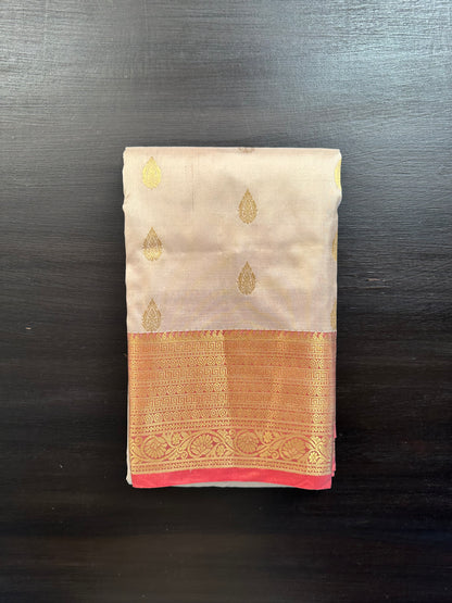 Beige Pondicherry Handloom Pure Silk Saree