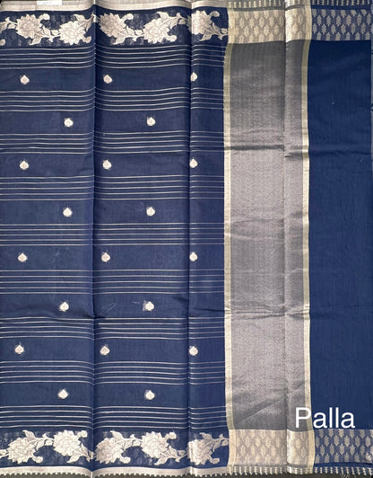 Navy Blue Chanderi Cotton Saree