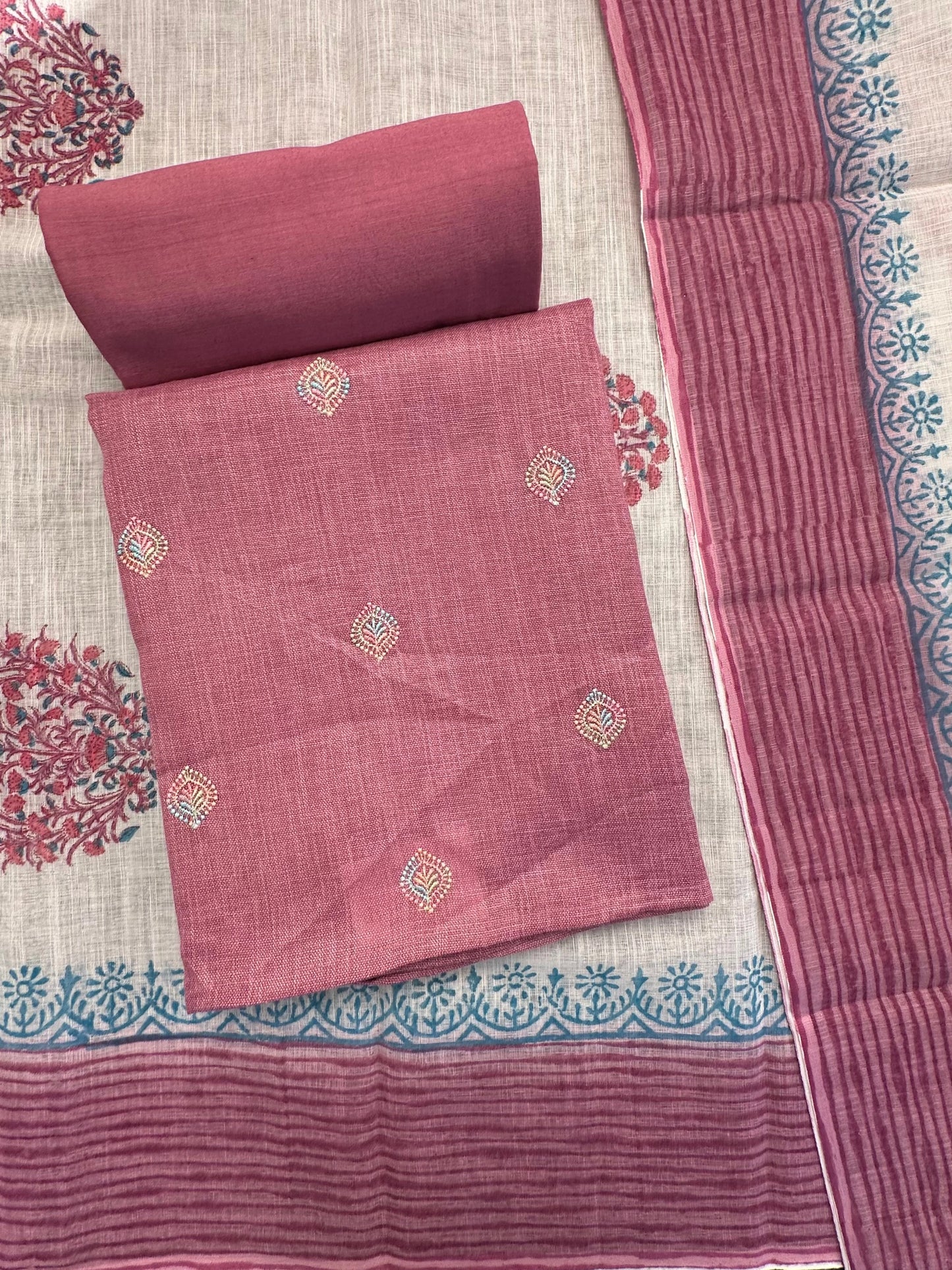 Magenta Jute Cotton 3-Piece Suit