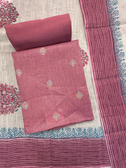 Magenta Jute Cotton 3-Piece Suit