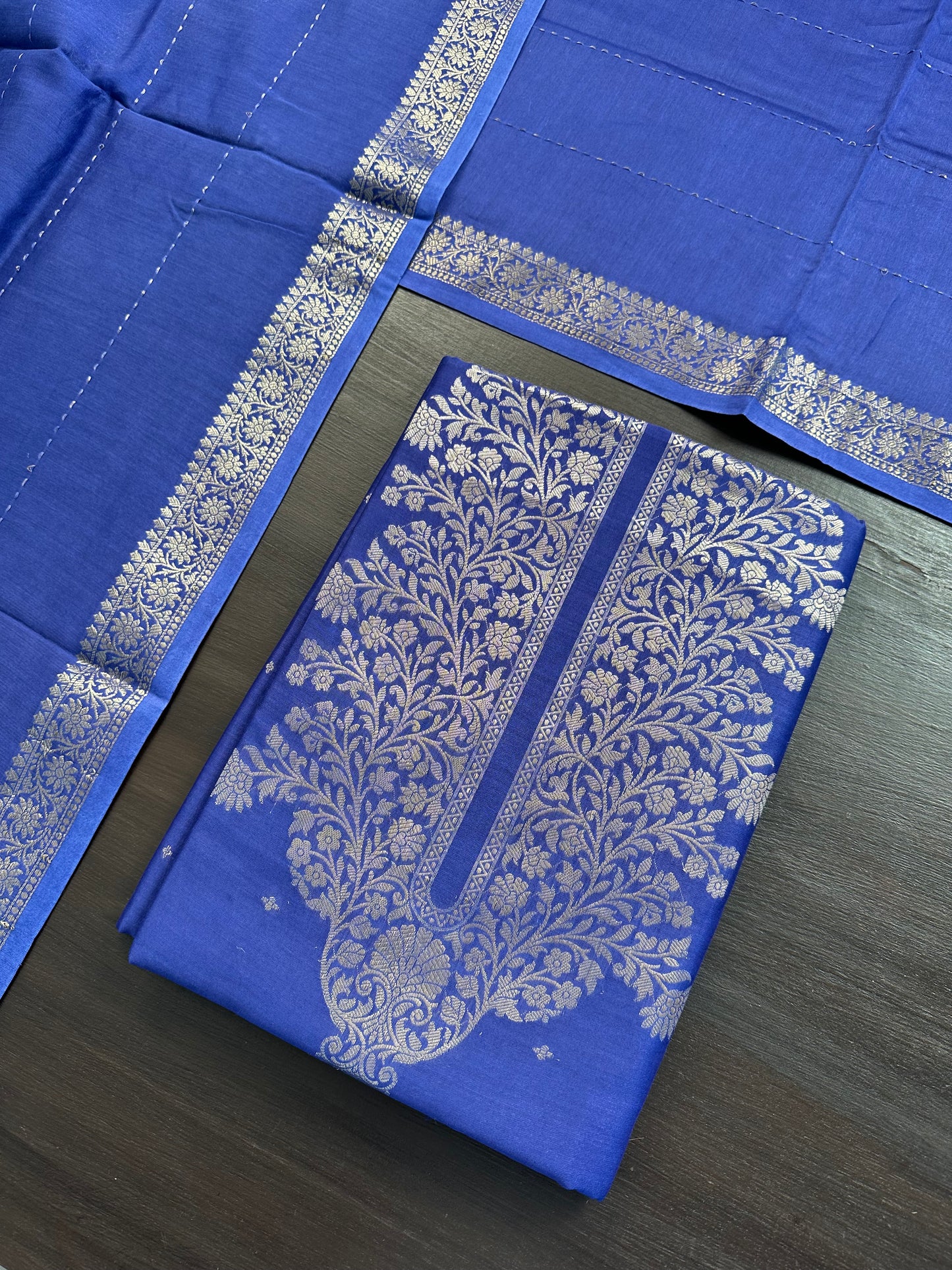 Navy Blue Handloom Chanderi Suit