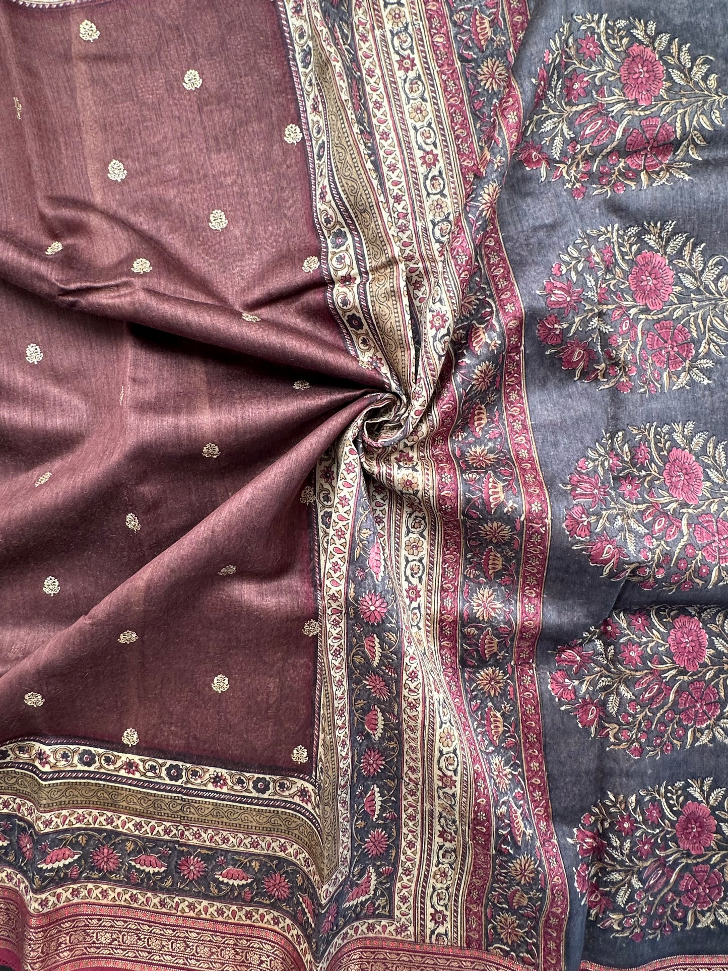Dark Brown Muga Silk Saree