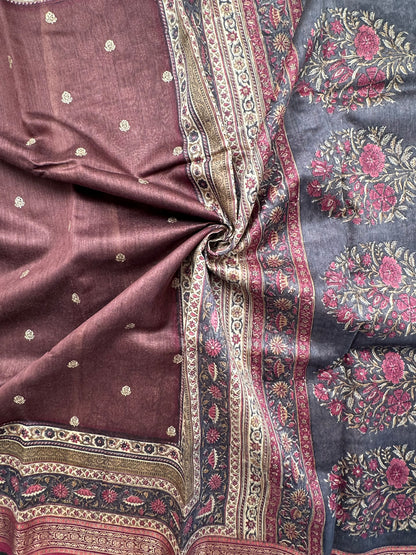 Dark Brown Muga Silk Saree