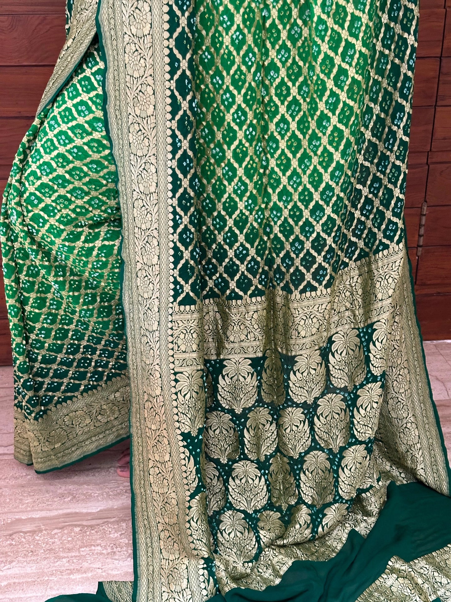 Green Gharchola Bandhej Pure Georgette Saree