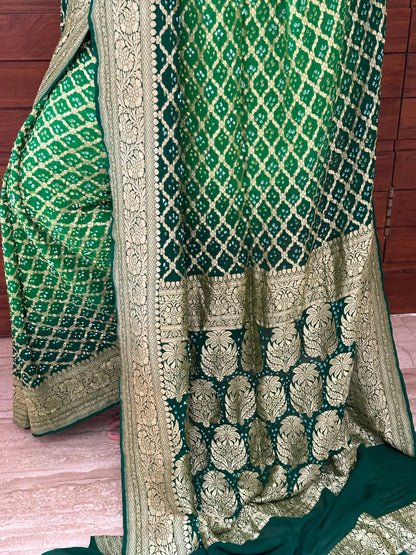 Green Gharchola Bandhej Pure Georgette Saree