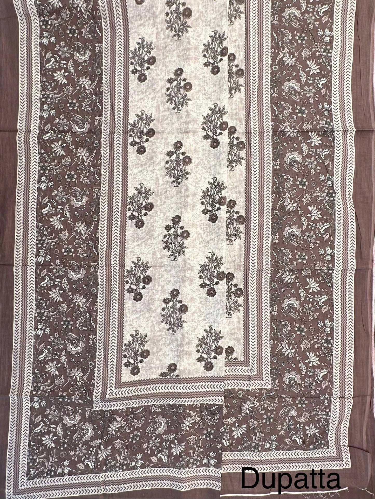 Brown Printed Pure Cotton 3-Piece Suit