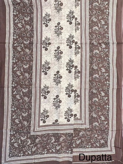Brown Printed Pure Cotton 3-Piece Suit