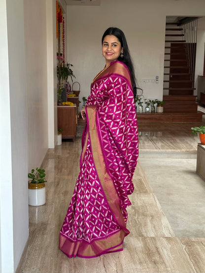 Magenta Ikkat Patola Handloom Silk Saree