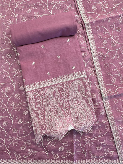 Mauve Embroidery Chanderi Suit