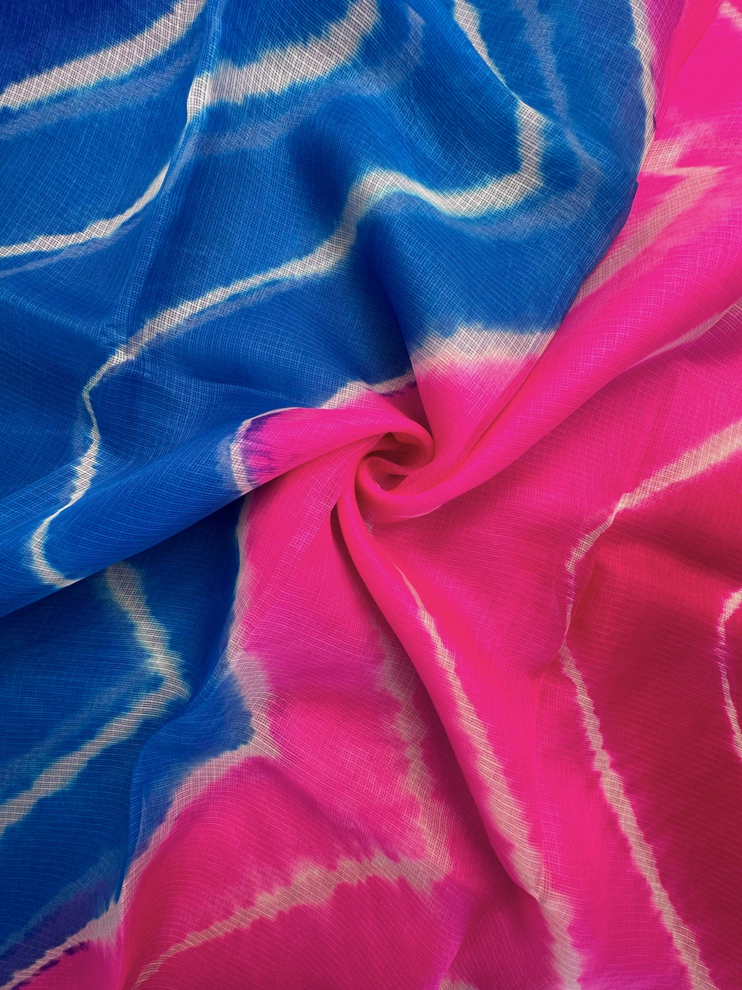 Blue-Pink Leheriya Kota Doria Pure Silk Saree