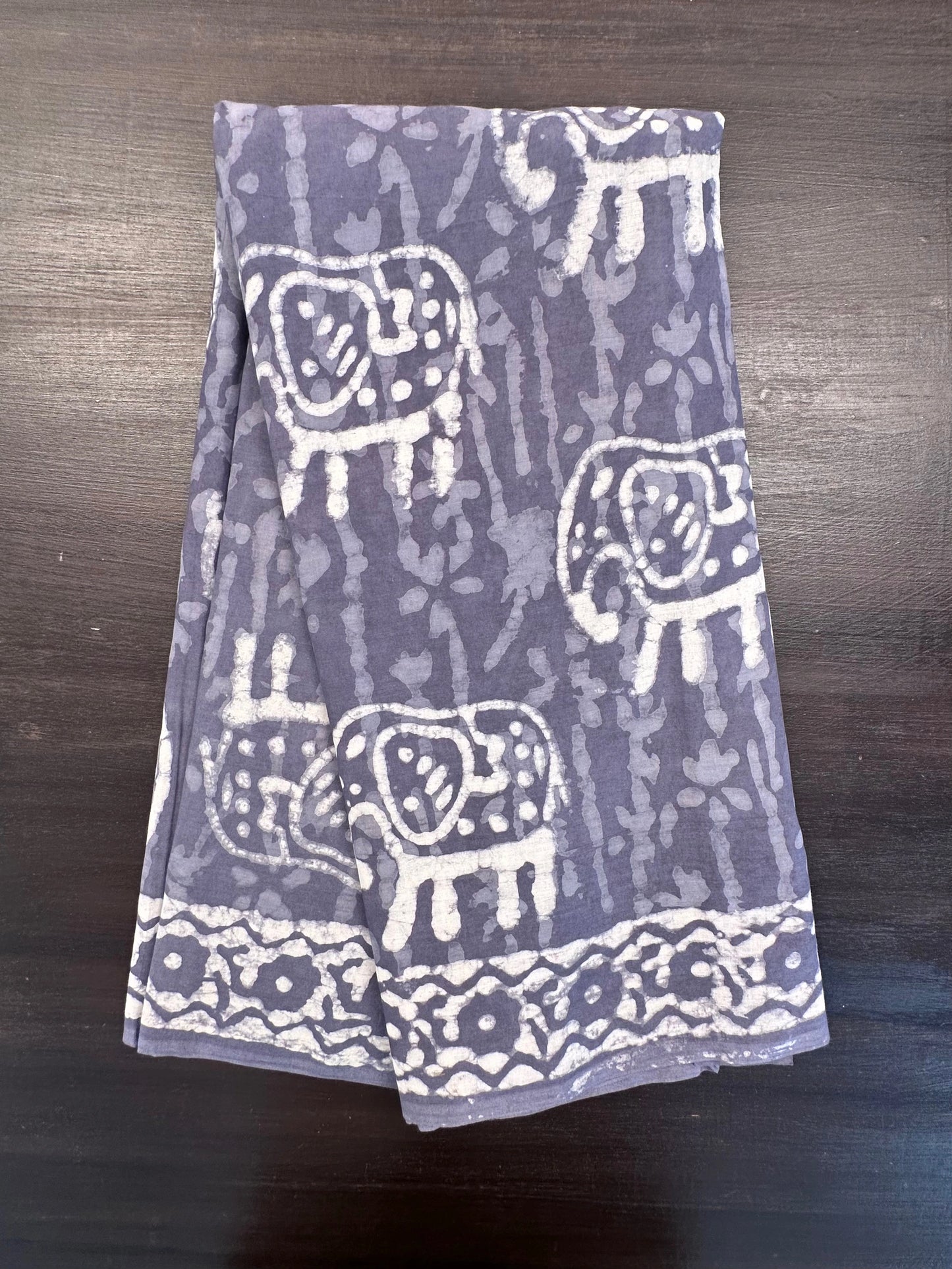 Bluish Grey Hand Block Print Pure Cotton Saree
